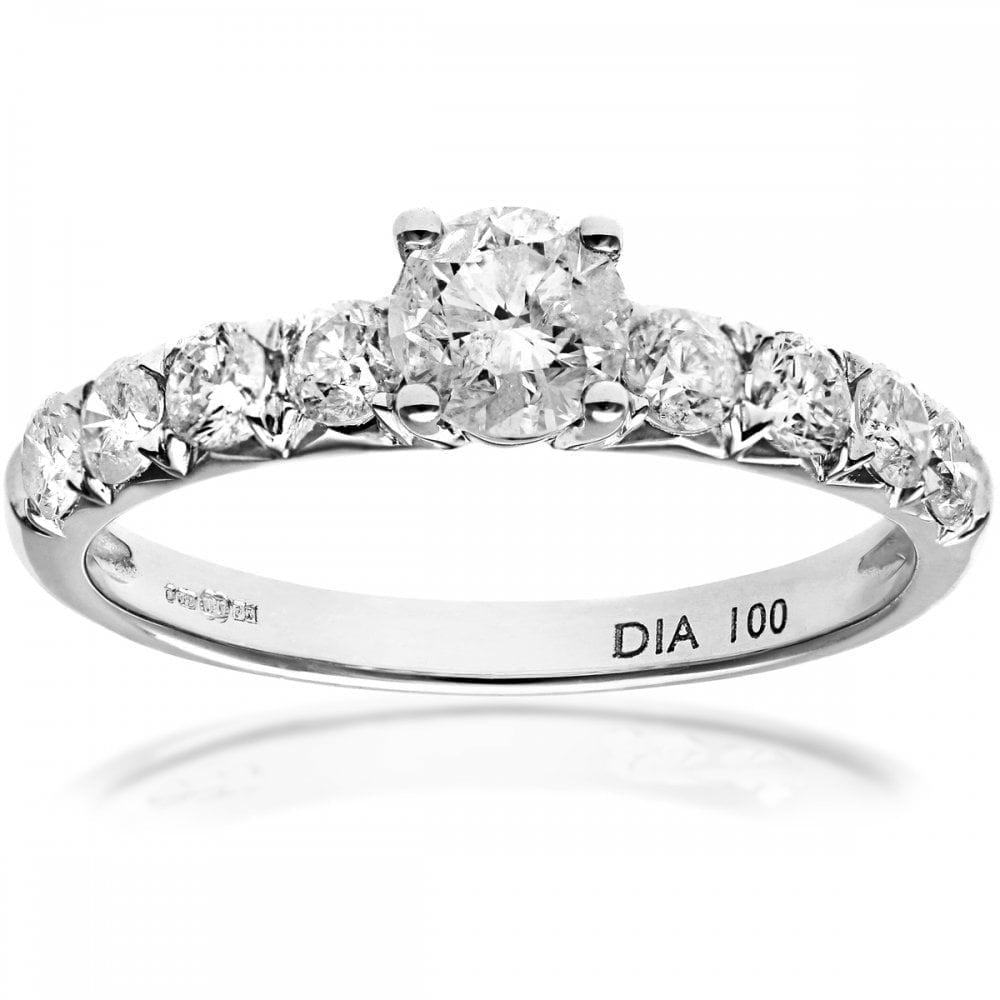 Shoulder Set Diamond Engagement Ring 1ct | 18ct White Gold