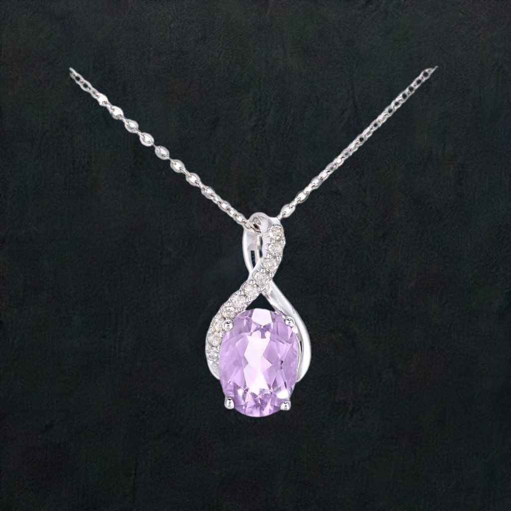 Amethyst & Diamond Kiss Crossover Pendant Necklace | 9ct White Gold