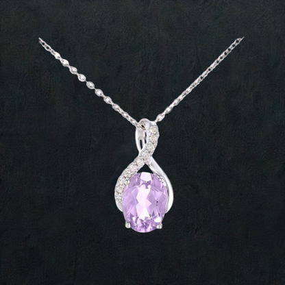 Amethyst & Diamond Kiss Crossover Pendant Necklace | 9ct White Gold