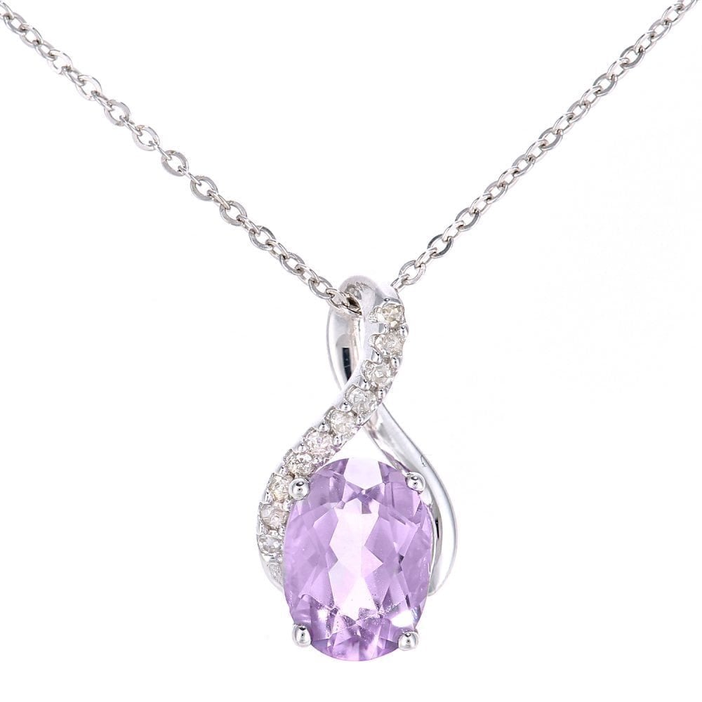 Amethyst & Diamond Kiss Crossover Pendant Necklace | 9ct White Gold