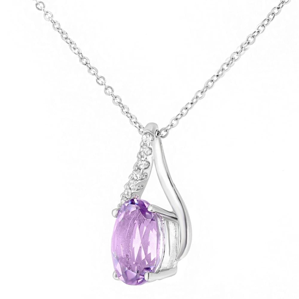 Amethyst & Diamond Kiss Crossover Pendant Necklace | 9ct White Gold