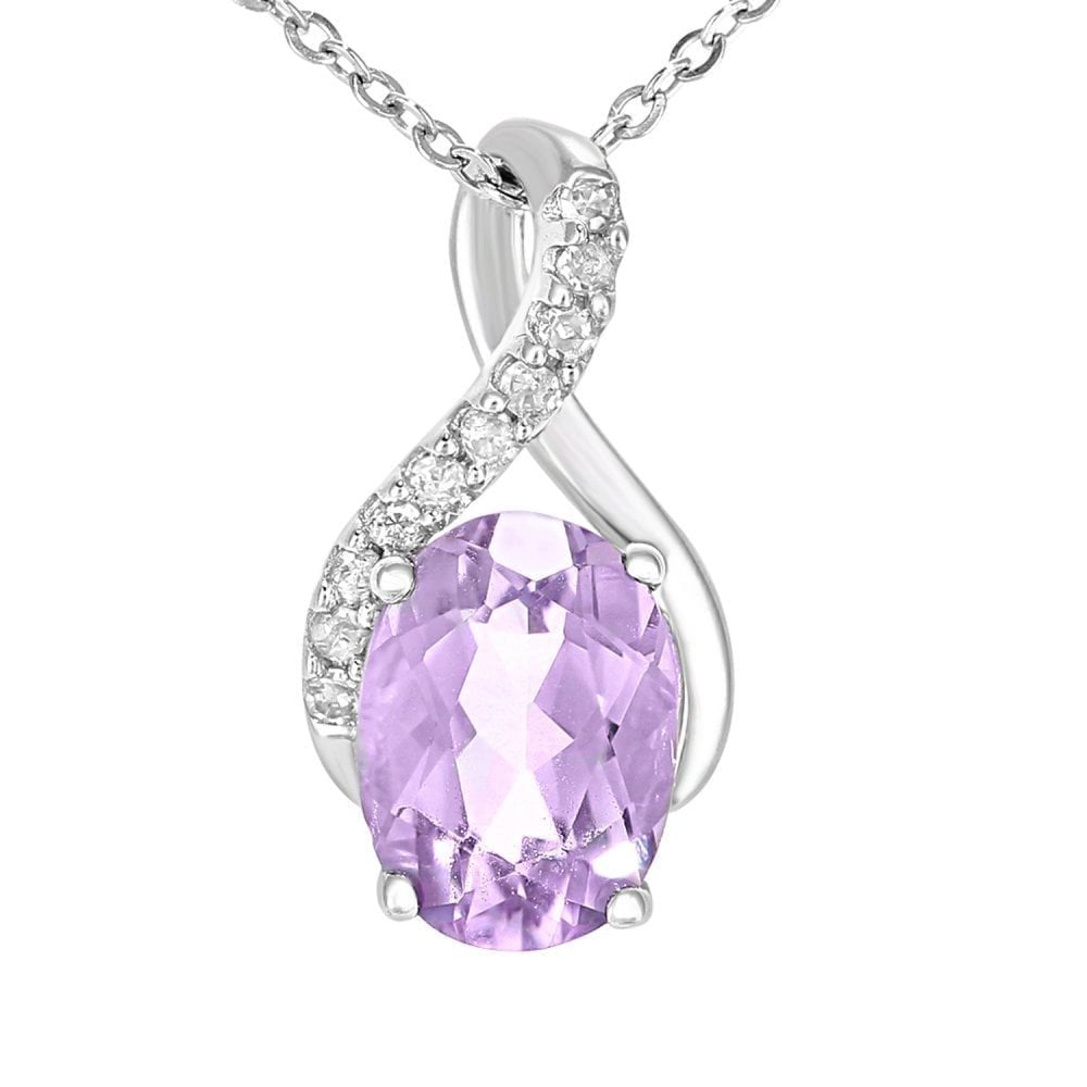 Amethyst & Diamond Kiss Crossover Pendant Necklace | 9ct White Gold